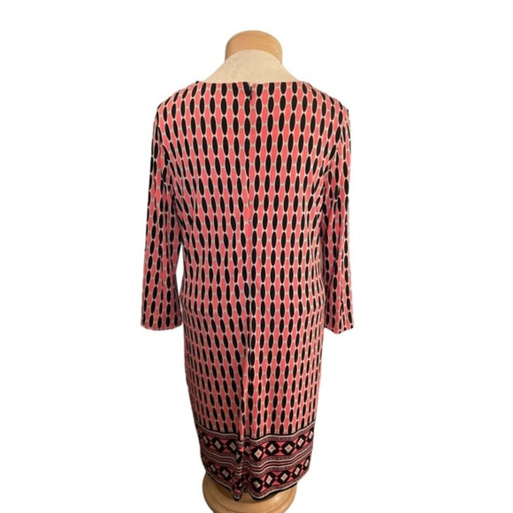 Michael Kors Coral Black‎ Geometric Sheath Dress Large 3/4 Sleeve Office - Picture 3 of 14